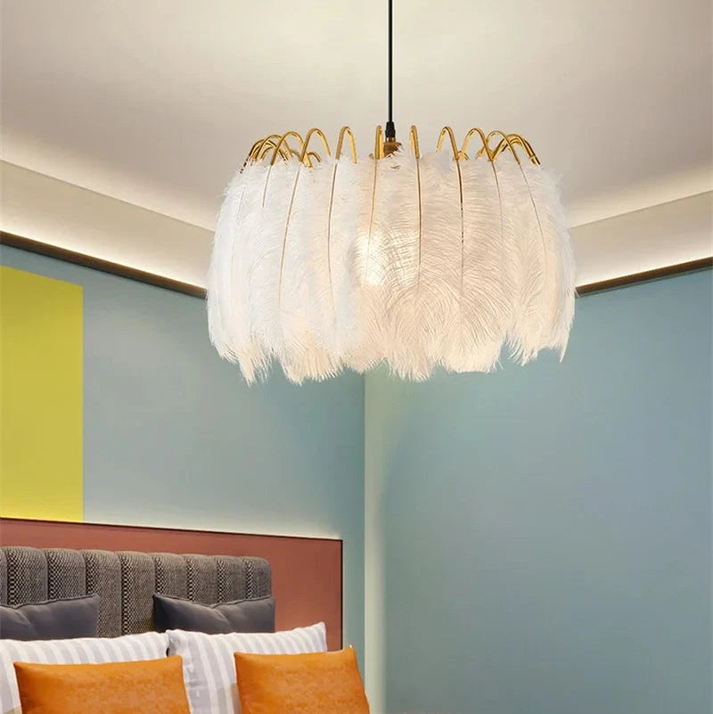 Gini Round Ostrich Plumes Pendant Light | Celestre