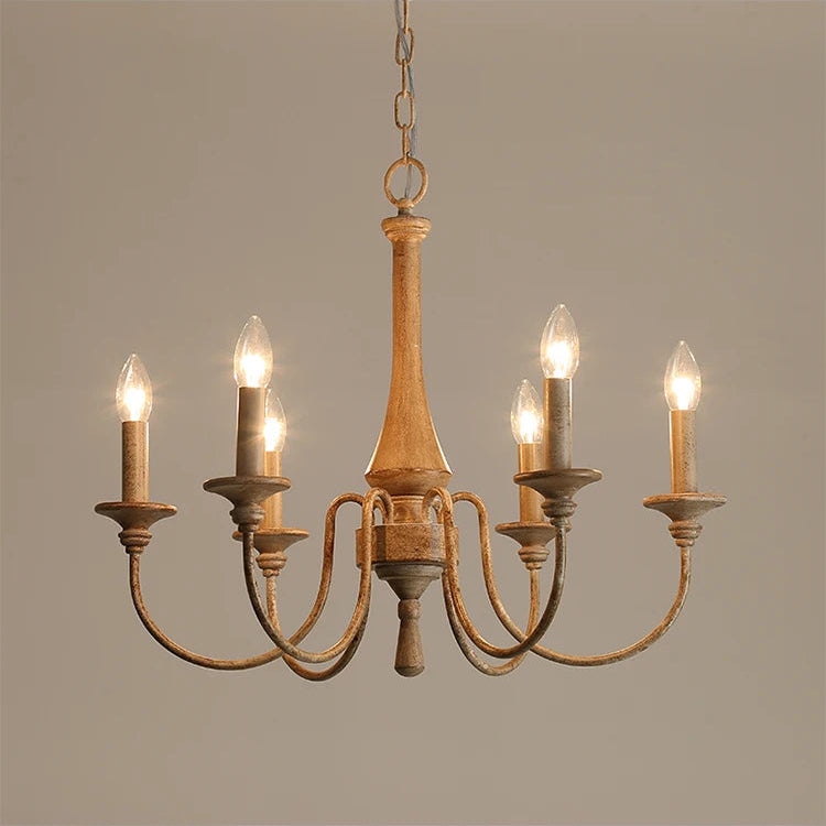 Luvo Wood Spindle Chandelier Log Wood 6 Heads | Celestre