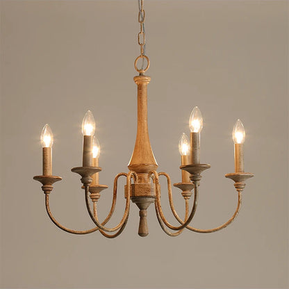 Luvo Wood Spindle Chandelier Log Wood 6 Heads | Celestre