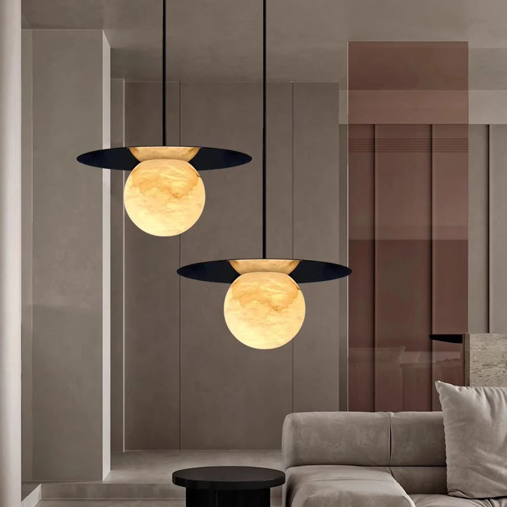 Slix Alabaster Sphere Disk Pendant Light | Celestre