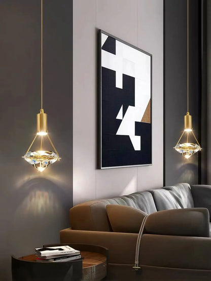 Vorna Modern Brass Crystal Diamond Pendant Light | Celestre