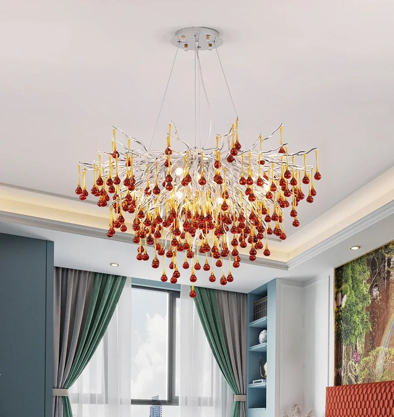 Lune Drop Crystal Chandelier Red | Celestre