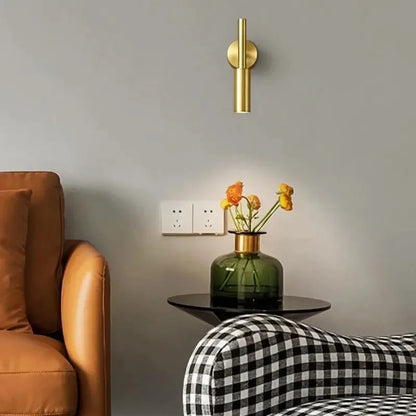 Senni Minimalist Brass Cylinder Up Down Wall Light Gold | Celestre