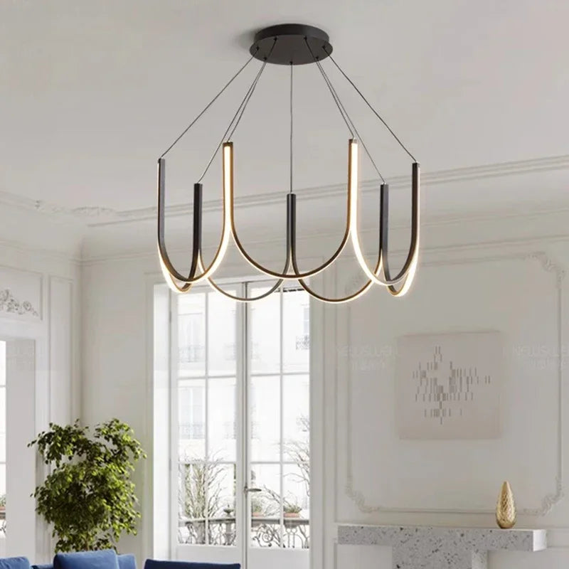 Jexo U Shaped Round Chandelier Black 7 Heads | Celestre