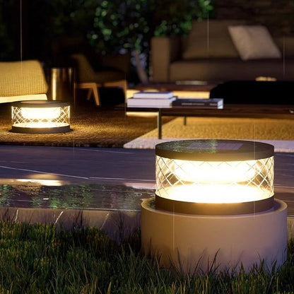 Yexo Solar Round Criss Cross Pillar Light D 30 cm | Celestre