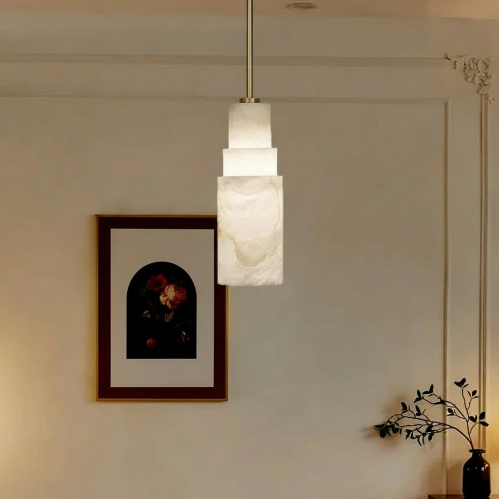 Klyra Stepped Alabaster Pendant Light Single | Celestre
