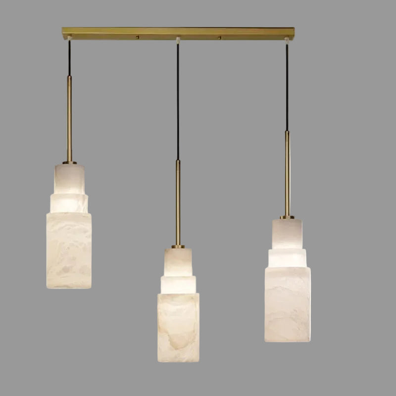 Klyra Stepped Alabaster Pendant Light 3 Head Linear | Celestre