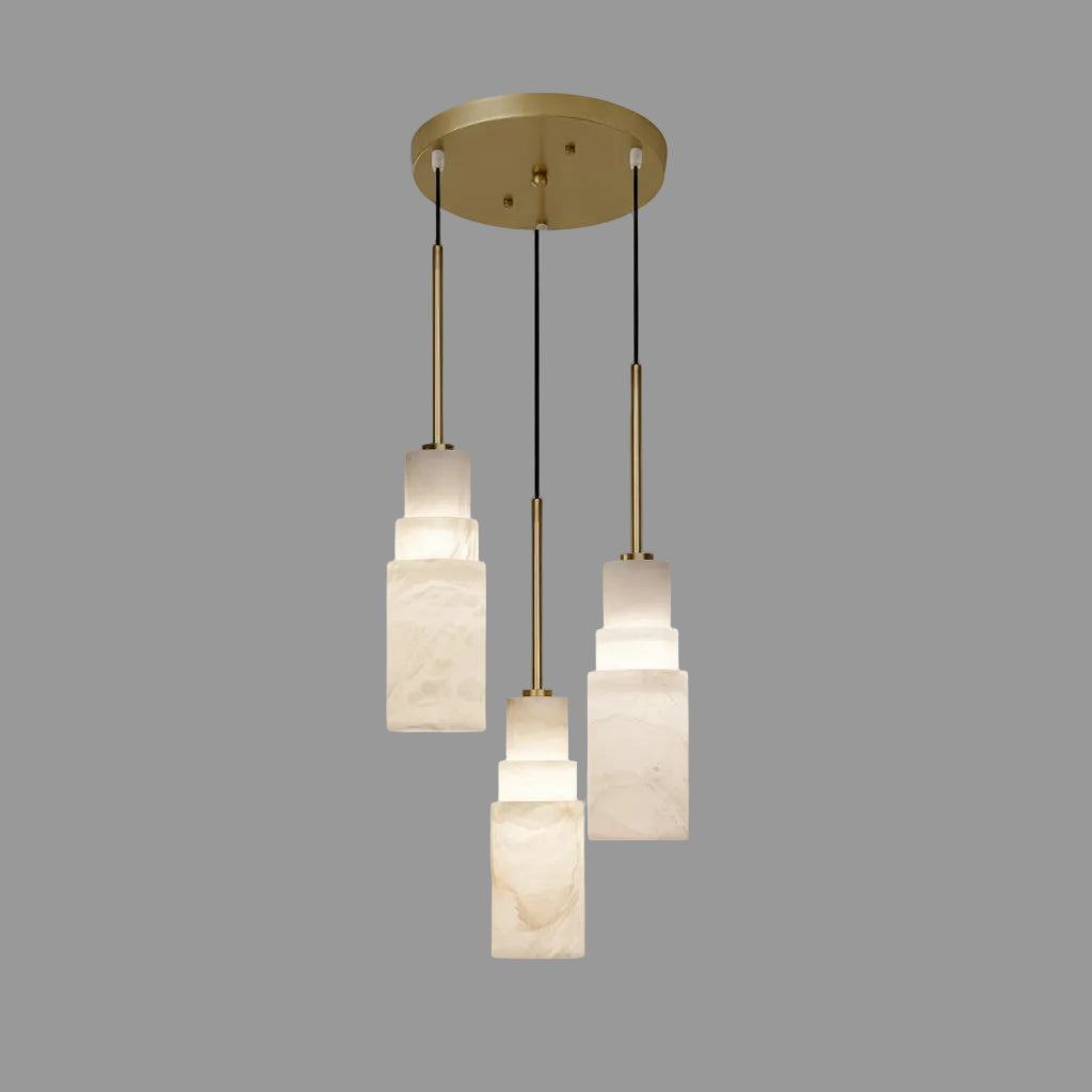 Klyra Stepped Alabaster Pendant Light 3 Head Circular | Celestre