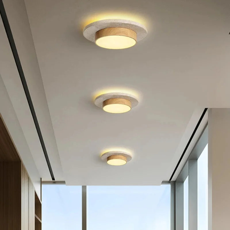 Noru Wabi-Sabi Travertine Ceiling Light Log Wood D 22 cm | Celestre