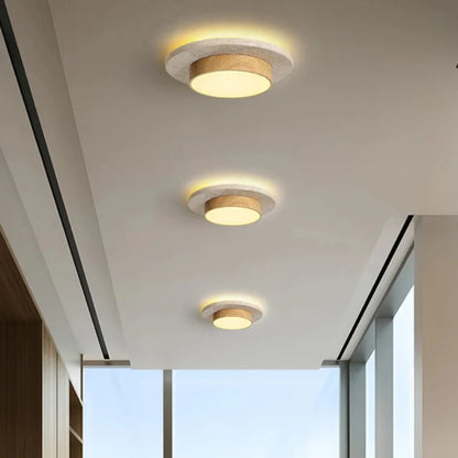 Noru Wabi-Sabi Travertine Ceiling Light Log Wood D 22 cm | Celestre