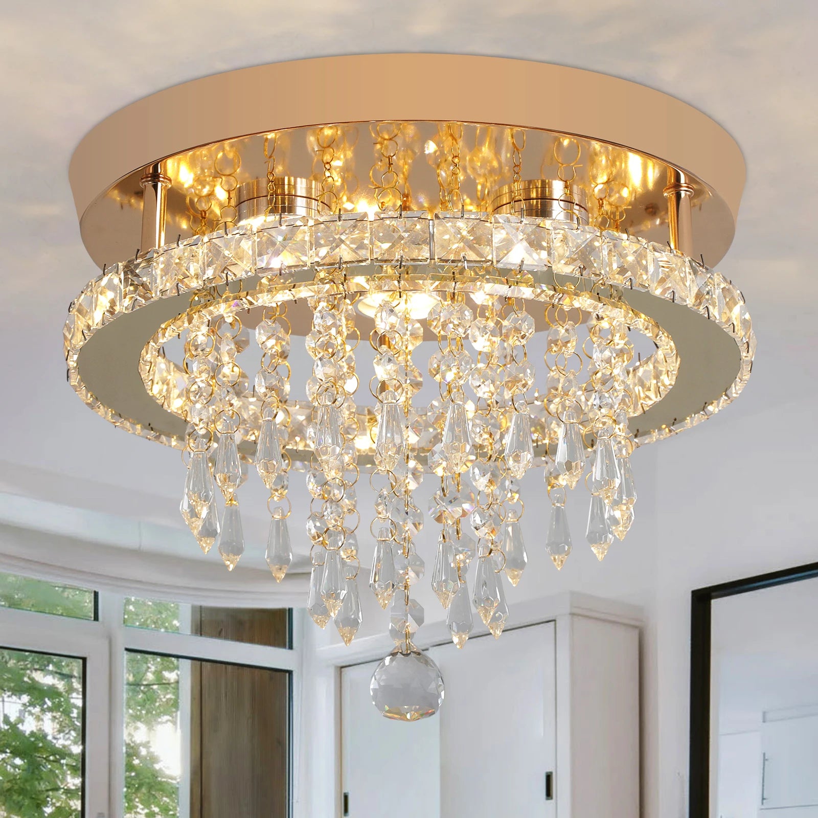Tori Round Crystal Ceiling Light Gold | Celestre