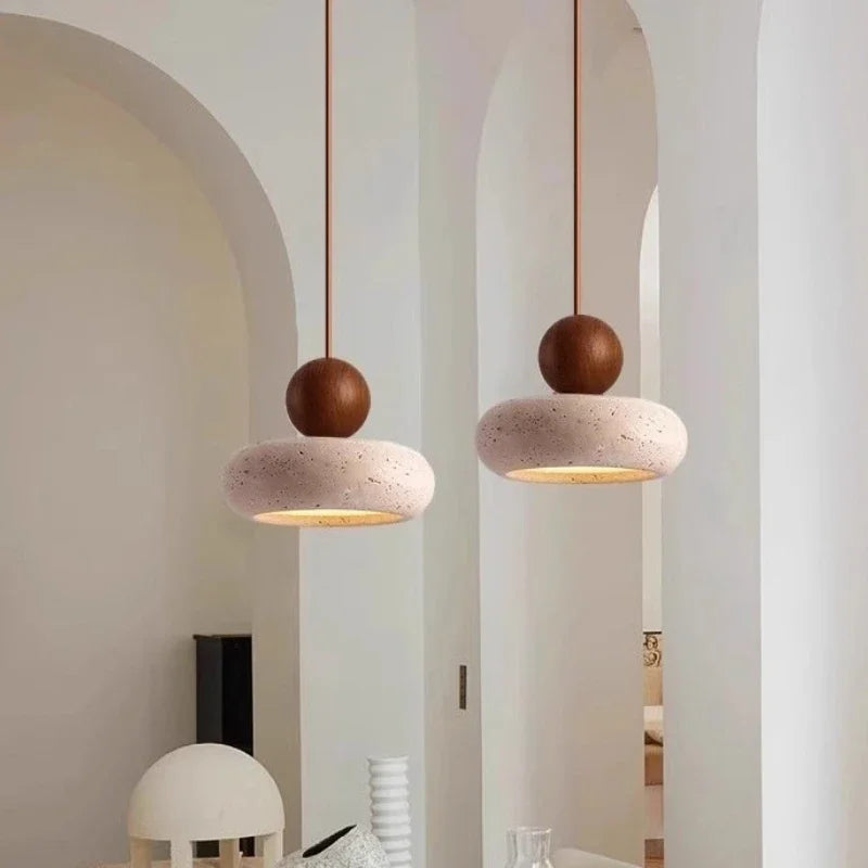Laro Travertine Stacked Round Pendant Light Walnut | Celestre