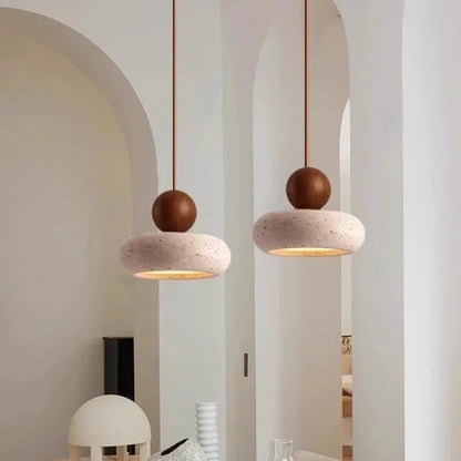 Laro Travertine Stacked Round Pendant Light Walnut | Celestre
