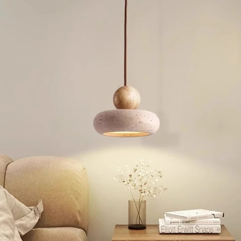 Laro Travertine Stacked Round Pendant Light Log Wood | Celestre