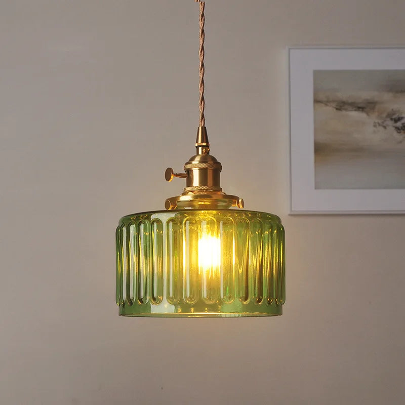 Melin Fluted Cylindrical Pendant light Green | Celestre
