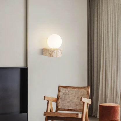 Bavi Travertine Block Globe Wall Light | Celestre