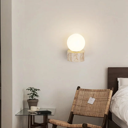 Bavi Travertine Block Globe Wall Light | Celestre