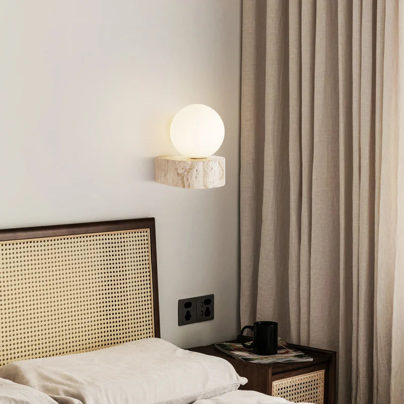 Bavi Travertine Block Globe Wall Light | Celestre