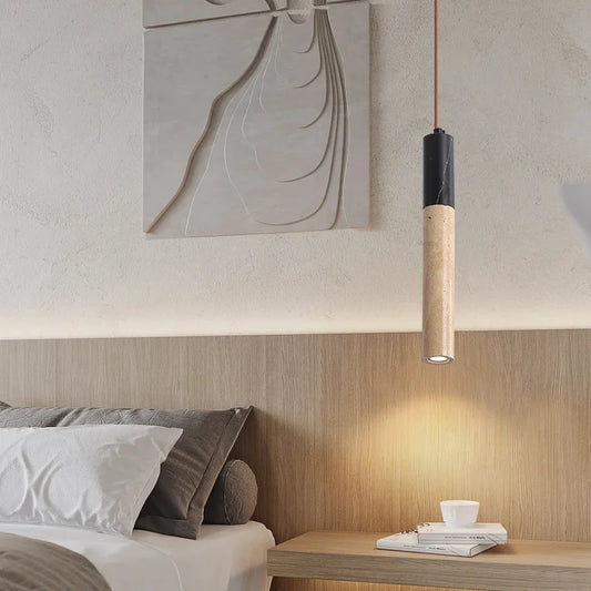 Gani Travertine Cylindrical Pendant Light | Celestre