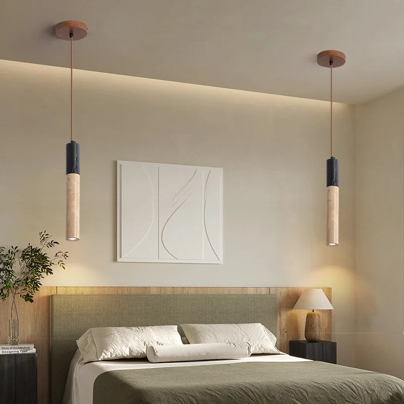 Gani Travertine Cylindrical Pendant Light | Celestre