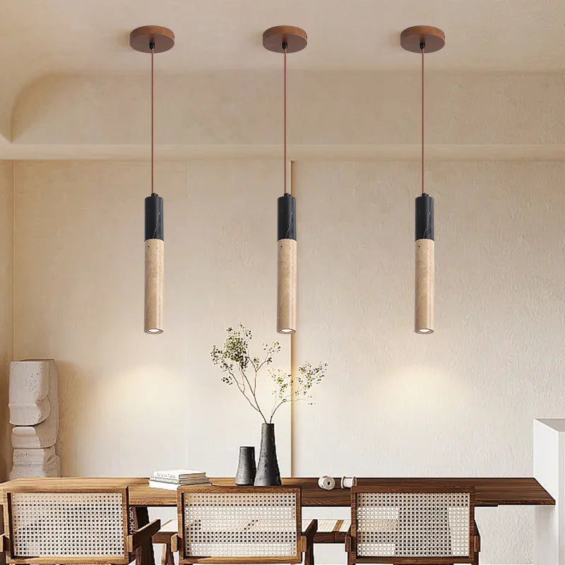 Gani Travertine Cylindrical Pendant Light | Celestre