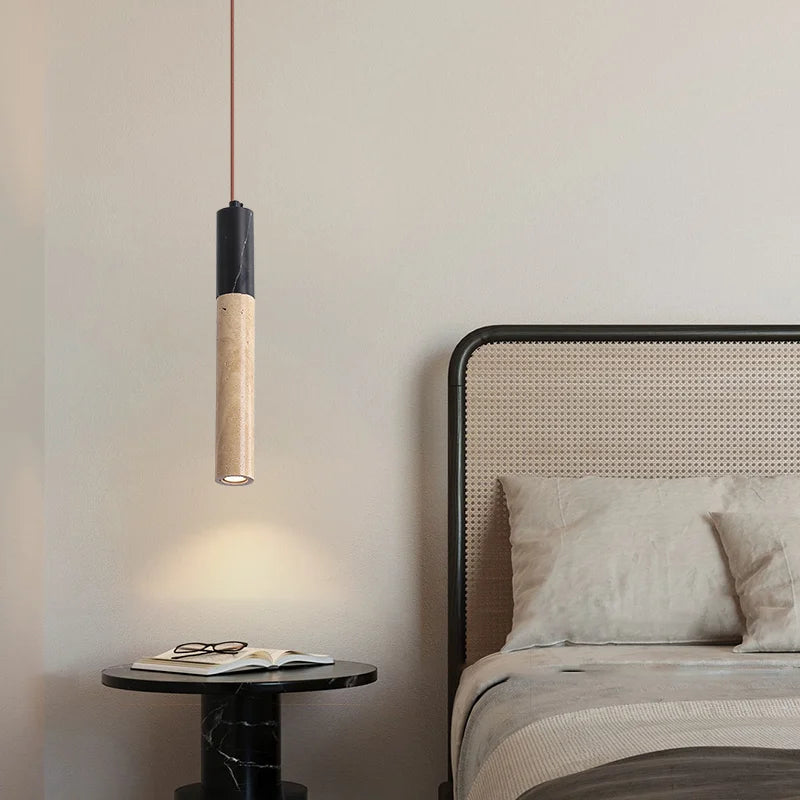 Gani Travertine Cylindrical Pendant Light | Celestre
