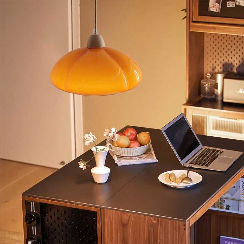Zela Pumpkin Ribbed Pendant Light | Celestre
