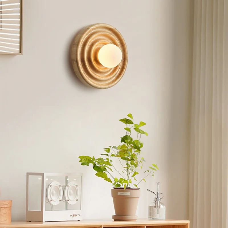 Rinu Round Ripple Wall Light Log Wood | Celestre