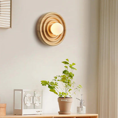 Rinu Round Ripple Wall Light Log Wood | Celestre