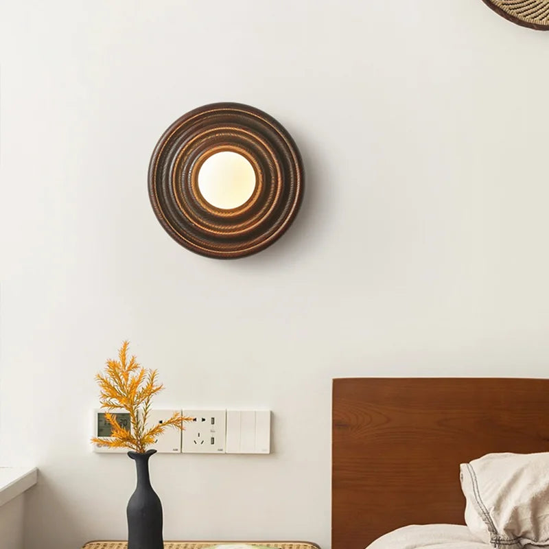 Rinu Round Ripple Wall Light Walnut | Celestre