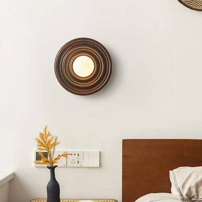 Rinu Round Ripple Wall Light Walnut | Celestre
