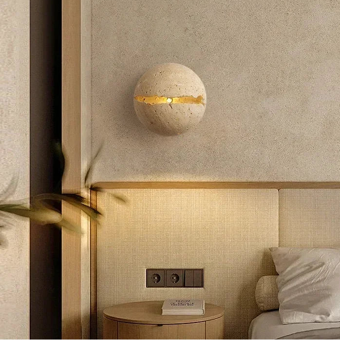 Eris Travertine Cracked Sphere Wall Light | Celestre