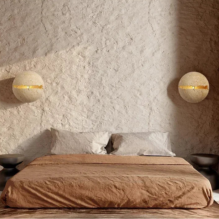 Eris Travertine Cracked Sphere Wall Light | Celestre