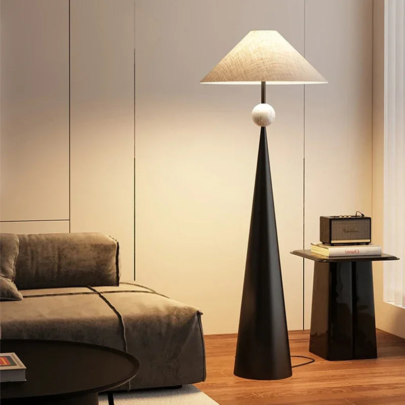 Dixo Japandi Tapered Floor Lamp Black Flax White Globe | Celestre
