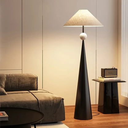 Dixo Japandi Tapered Floor Lamp Black Flax White Globe | Celestre