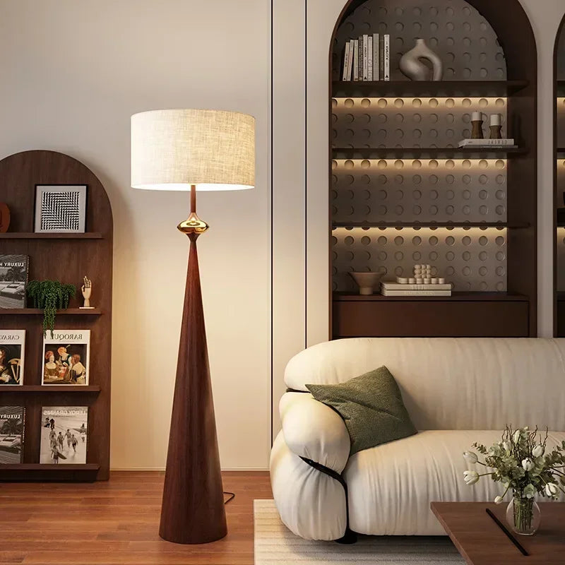 Dixo Japandi Tapered Floor Lamp Brown Erect Mirrored Gold | Celestre