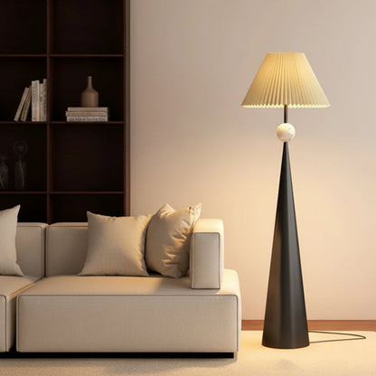 Dixo Japandi Tapered Floor Lamp Black Folds White Globe | Celestre
