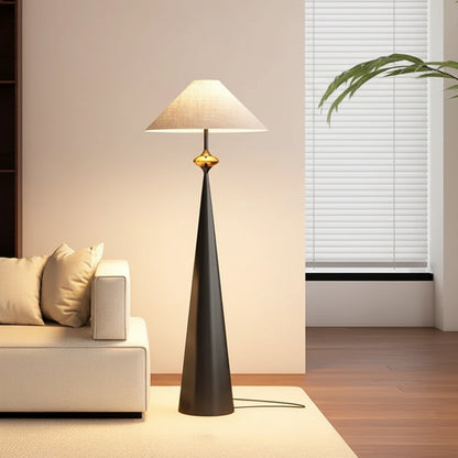 Dixo Japandi Tapered Floor Lamp Black Flax Mirrored Gold | Celestre