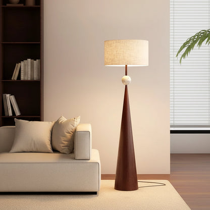 Dixo Japandi Tapered Floor Lamp Brown Erect White Globe | Celestre
