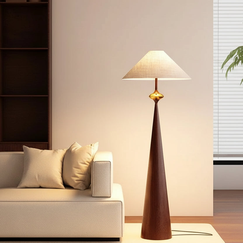 Dixo Japandi Tapered Floor Lamp Brown Flax Mirrored Gold | Celestre