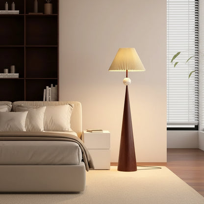Dixo Japandi Tapered Floor Lamp Brown Folds White Globe | Celestre