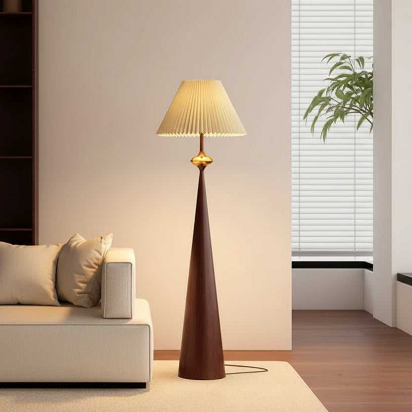 Dixo Japandi Tapered Floor Lamp Brown Folds Mirrored Gold | Celestre