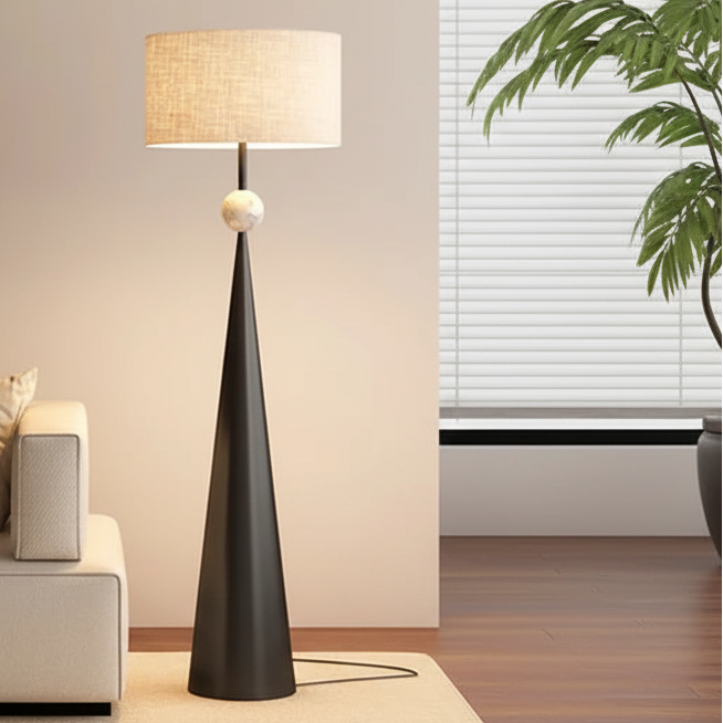 Dixo Japandi Tapered Floor Lamp Black Erect White Globe | Celestre