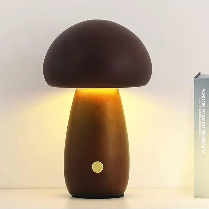 Iric Wooden Mushroom Table Lamp Walnut D 10 cm x H 16.5 cm | Celestre