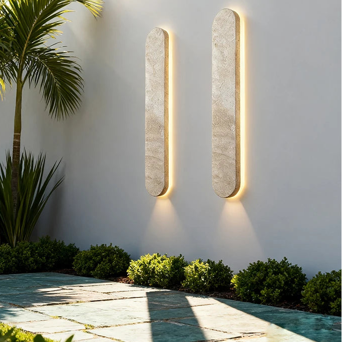 Sile Oblong Travertine Outdoor Wall Light H 120 cm | Celestre