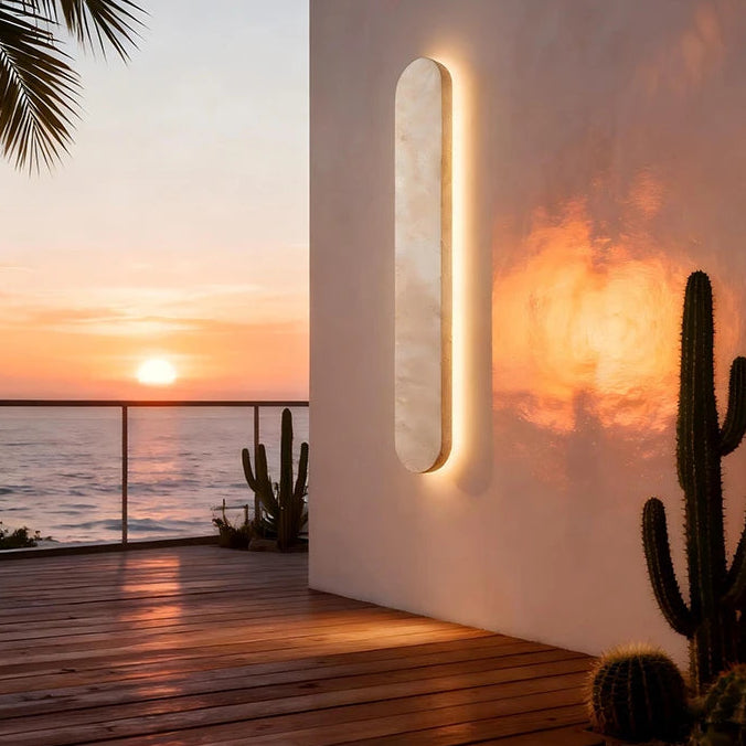 Sile Oblong Travertine Outdoor Wall Light H 100 cm | Celestre