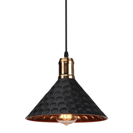 Hamo Industrial Hammered Metal Cone Pendant Light Black | Celestre