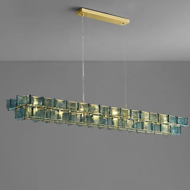 Brov Mid Century Linear Tiered Chandelier Blue L 95 cm | Celestre