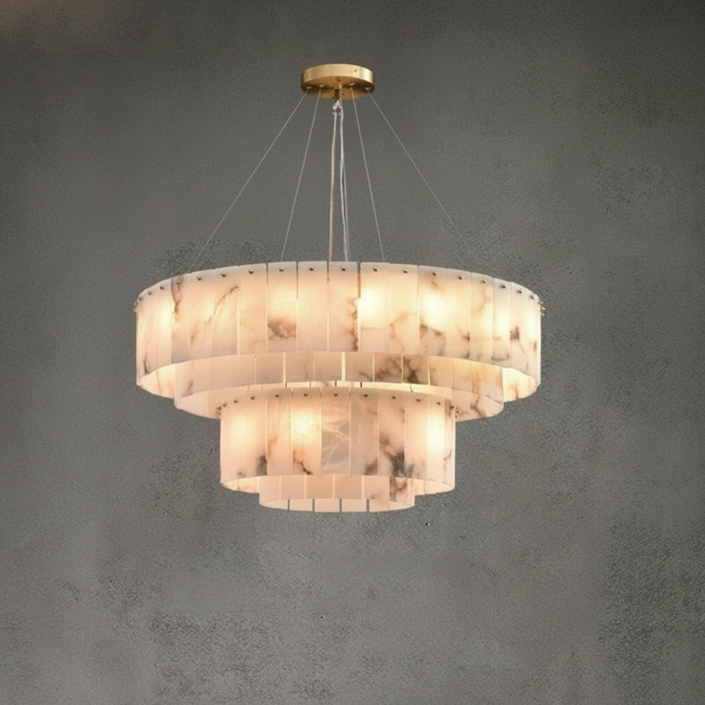 Frilo Round Slab Alabaster Chandelier D 80 + 45 cm | Celestre