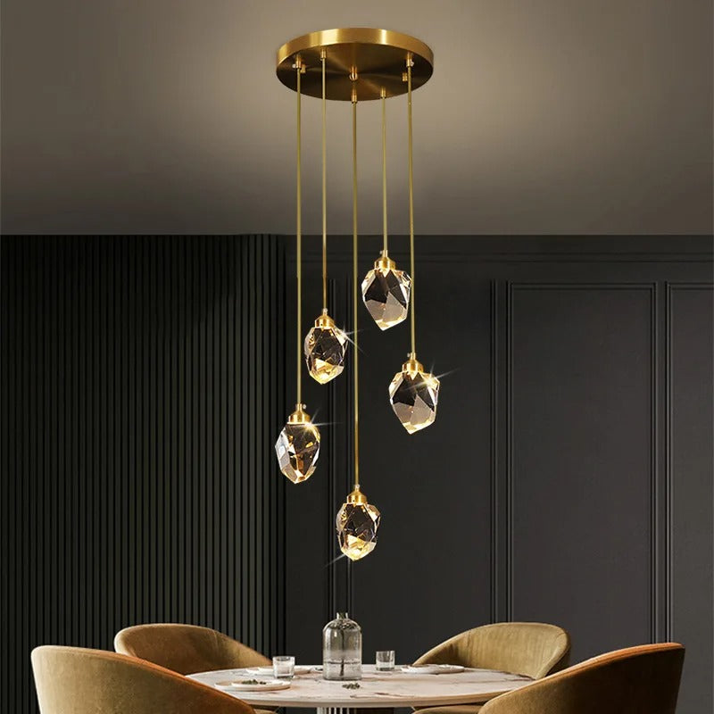 Alero Faceted Crystal Pendant Light 5 Heads Round | Celestre